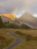 Mountain Road with Rainbow in Glen Etive, Argyll, Scotland, UK, October 2007