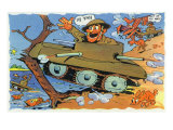 Buy Comical Military Cartoon - Soldiers in Tanks Creating Chaos, c.1942 at AllPosters.com