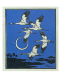 Nature Magazine - View of a Flock of Geese Flying in Formation in the Moonlight, c.1951