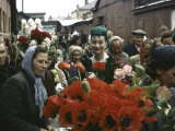 Dior Models in Soviet Union for Officially Sanctioned Fashion Show Visiting Open Air Flower Market