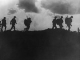 British Soldiers Silhouetted Along a Ridge During the World War I Battle of Mons