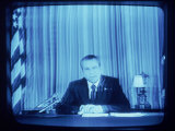 TV Image of Pres. Richard M. Nixon Announcing His Resignation in Speech from the Oval Office