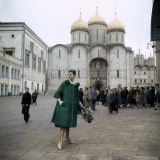 Dior Model in Soviet Union for Officially Sanctioned Fashion Show Posing in Public