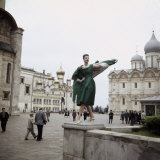 Dior Model in Soviet Union for Officially Sanctioned Fashion Show Posing in Public