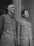 Chinese General Chiang Kai Shek Standing Side by Side W. Communist Ldr. Mao Tse Tung