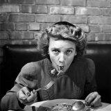 Buy Woman Eating Spaghetti in Restaurant. #5 of Sequence of 6 at AllPosters.com