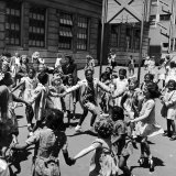 Black and White Children Playing in School Playground