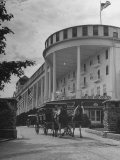Old-Fashioned Surrey Type Carriages on Mackinac Island Outside Grand Hotel