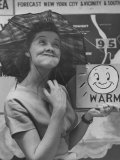 TV Weather Reporter Janet Tyler Giving Her Audience the Weather Forecast Premium Photographic Print