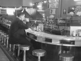 Hockey Great Jean Beliveau at a Diner in Montreal