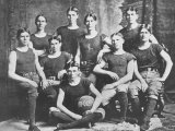 Poet Carl Sandburg Holding Ball with Lombard College Basketball Team