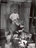 Buy Actor Paul Newman at Home W. Wife Actress Joanne Woodward with Knitting on Her Lap, Getting Mail at AllPosters.com