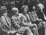 Singer Barbra Streisand Sitting with Marlene Dietrich at Fashion Show