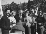 Coach Pierre Brunet with His Protegee Carol Heiss and Barbara Roles During Winter Olympics