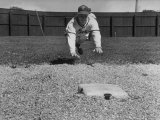 Baseball Player Richie Ashburn Making a Belly-Whopper Slide into Base During Practice