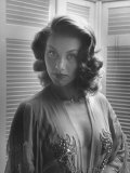 Actress Linda Christian in Gown with Plunging Neckline, Wearing Small Cross