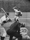 Dodger Don Newcombe Lunging Forward During the End of His Wind-Up Pitch to the Batter