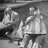 Artist Lyonel Feninger and Lux Feninger, Repairing Model Boats before Racing Them
