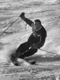 Olympic Hopeful, Tom Corcoran, Demonstrating Down Hill Turn, at Sun Valley Training Camp