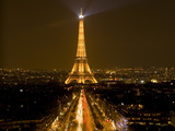 Digital Composite of Eiffel Tower and Champs-Elysees at Nighttime, Paris, France