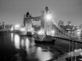 A View of Tower Bridge on the River Thames Illuminated at Night in London, April 1987