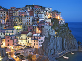 Dusk Falls on a Hillside Town Overlooking the Mediterranean Sea, Manarola, Cinque Terre, Italy