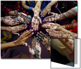 Pakistani Girls Show Their Hands Painted with Henna Ahead of the Muslim Festival of Eid-Al-Fitr Art on Acrylic