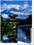 Pagoda Reflected in Black Dragon Pool in Front of Jade Dragon Snow Mountain, Lijiang, China