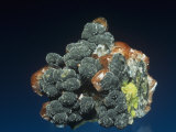 Descloizite on Calcite, Tsumeb Mine, Namibia, Africa