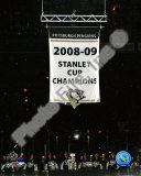 The Pittsburgh Penguins raise their 2008-09 Stanley Cup Champions Banner
