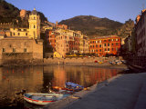 Vernazza Harbour at Sunset, Vernazza, Cinque Terre, UNESCO World Heritage Site, Liguria, Italy