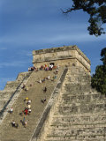 Tourists Climbing El Castillo, Pyramid Dedicated to the God Kukulcan, Chichen Itza, Yucatan, Mexico