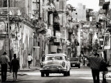 Busy Street Showing Dilapidated Buildings, Old American Cars and Local People, Havana, Cuba