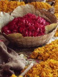 Buy Close-Up of a Basket of Red Flowers, with Yellow Flowers, in the Market, Jaipur, Rajasthan, India at AllPosters.com
