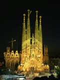 Sagrada Familia, the Gaudi Cathedral, Illuminated at Night in Barcelona, Cataluna, Spain