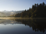 Lake Matheson Reflecting a Near Perfect Image of Mount Tasman and Aoraki, New Zealand