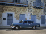 An Old Blue Chevrolet Car Parked in a Street in Old Havana, Cuba, West Indies, Caribbean