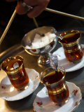 Hand Holding a Tray with Turkish Tea, Istanbul, Turkey, Europe