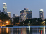 Downtown District Skyscrapers Located Behind Echo Park Lake, Los Angeles, California, USA