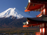 Mount Fuji and the Upper Levels of a Temple, Fuji-Hakone-Izu National Park, Central Honshu, Japan