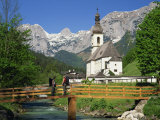 Ramsau Village Church and Mountains, Bavaria, Germany, Europe