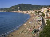 Beach and Town, Alassio, Italian Riviera, Liguria, Italy, Europe