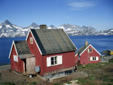 Wooden Houses on the Coast, with Mountains in the Background, at Ammassalik, East Greenland