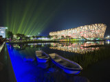 Night Time Light Show at the Birds Nest Stadium During the 2008 Olympic Games, Beijing, China