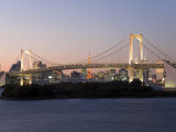 Rainbow Bridge and Tokyo Tower Illuminated at Dusk, Odaiba, Tokyo Bay, Tokyo, Japan