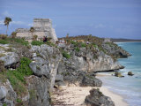 Tourists Visiting the Mayan Ruins of Tulum, Yucatan Peninsula, Mexico, North America