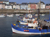 Fishing Boats in Harbour and Houses on Waterfront Beyond, Rosmeur, Douarnenez, Bretagne, France