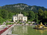 Gilded Statues and Pool in the Gardens in Front of Linderhof Castle, Bavaria, Germany, Europe