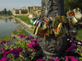 Padlocks of Lovers, Parma Creek from Giuseppe Verdi Bridge, Parma, Emilia Romagna, Italy, Europe