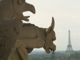 Gargoyles on Notre Dame Cathedral, and Beyond, the Eiffel Tower, Paris, France, Europe
